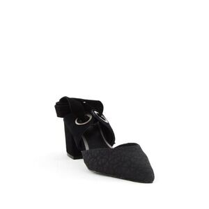 JAGGAR Block Heel Patterned Heeled Mule with Velvet Ankle Ties